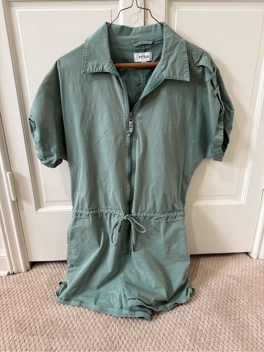 pistola sage green short-sleeve drawstring romper